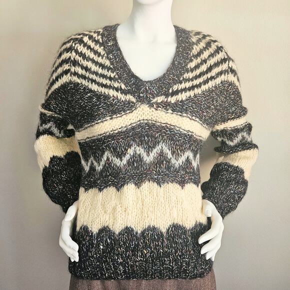 Vintage Mohair Blend Sweater Confetti Chevron Stripe Made In Italy Size Medium - Picture 5 of 10
